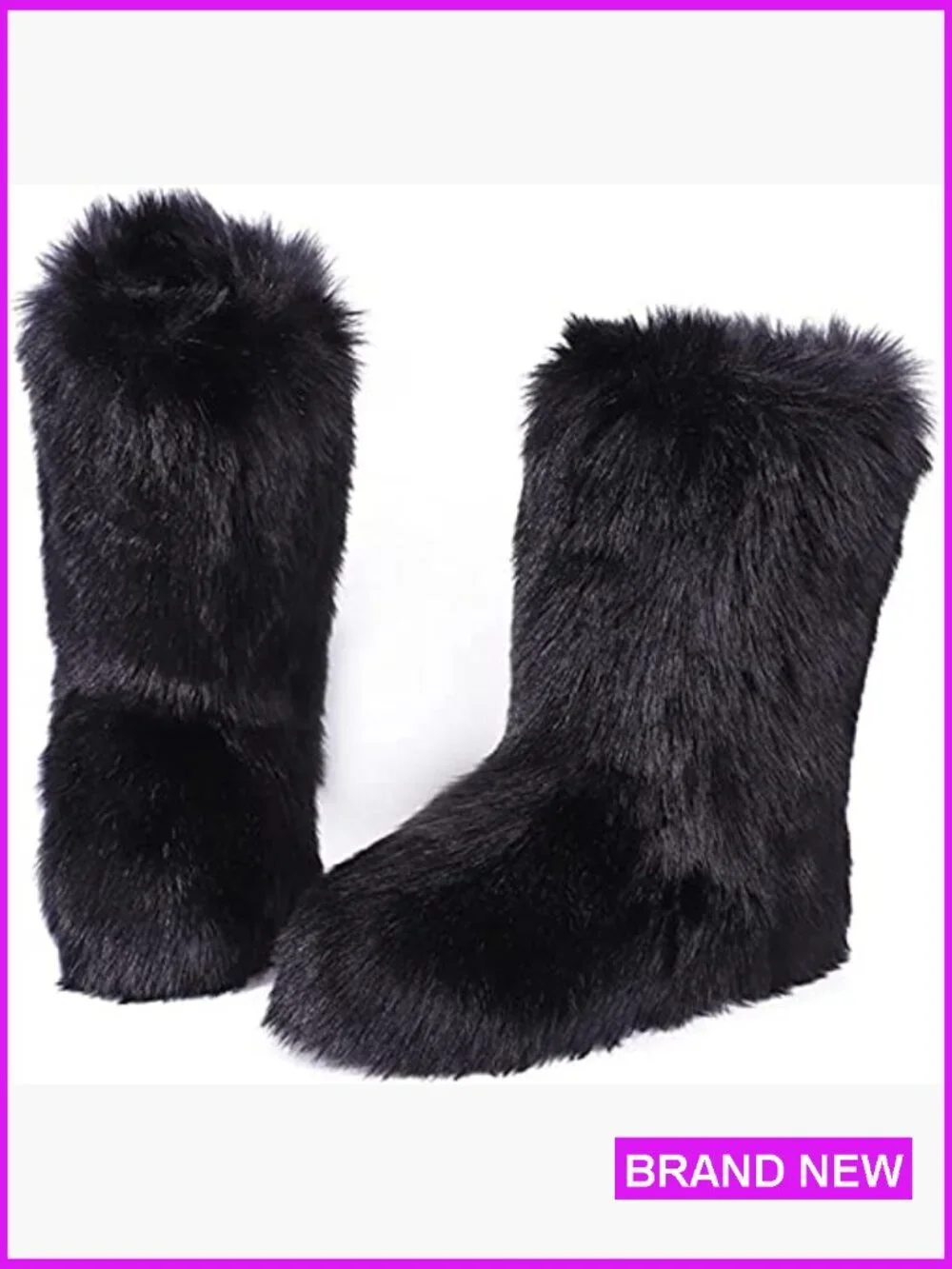 Faux Fur Mid-Calf Snow Boots Fluffy Winter Outdoor Flat Shoes
